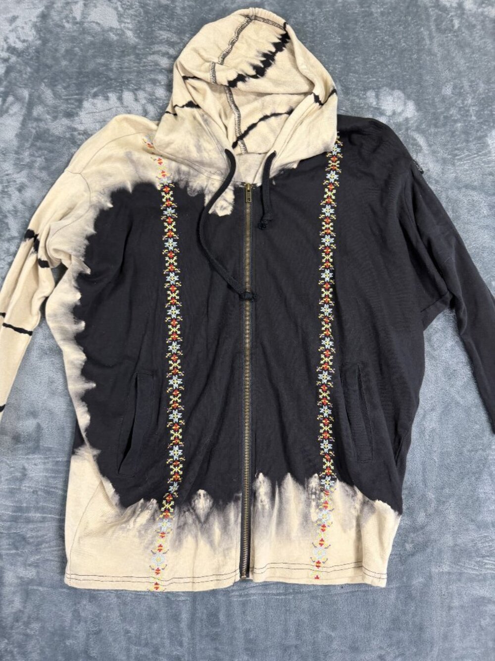 Anama Women's Small Full Zip Jacket Beige Black Multi Good Condition